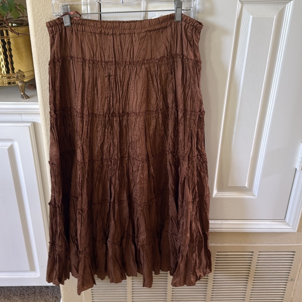 Tantrums Brown Maxi Smocked Tiered crinkle Skirt - Picture 1 of 3